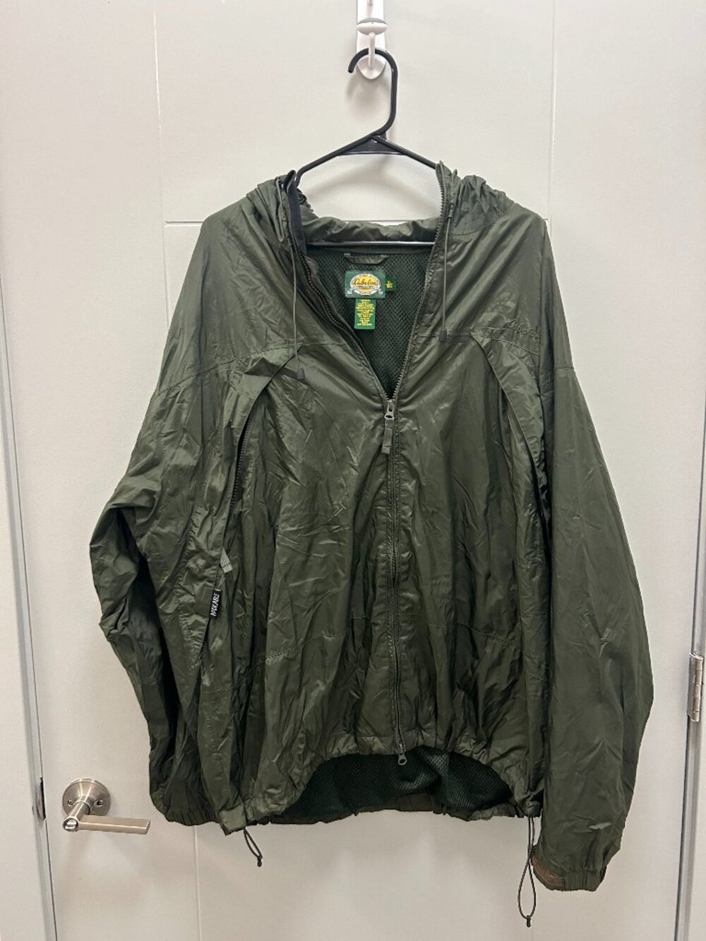 Cabela's Rain Jacket Green Windbreaker XL Regular Hooded Lightweight Packable